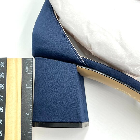 Nina Womens Size 6.5 Nora Navy Satin Jeweled Block‎ Heels Dress Sandals Shoes - Picture 13 of 13